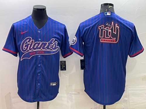 Mens New York Giants Blue Team Big Logo With Patch Cool Base Stitched Baseball Jersey